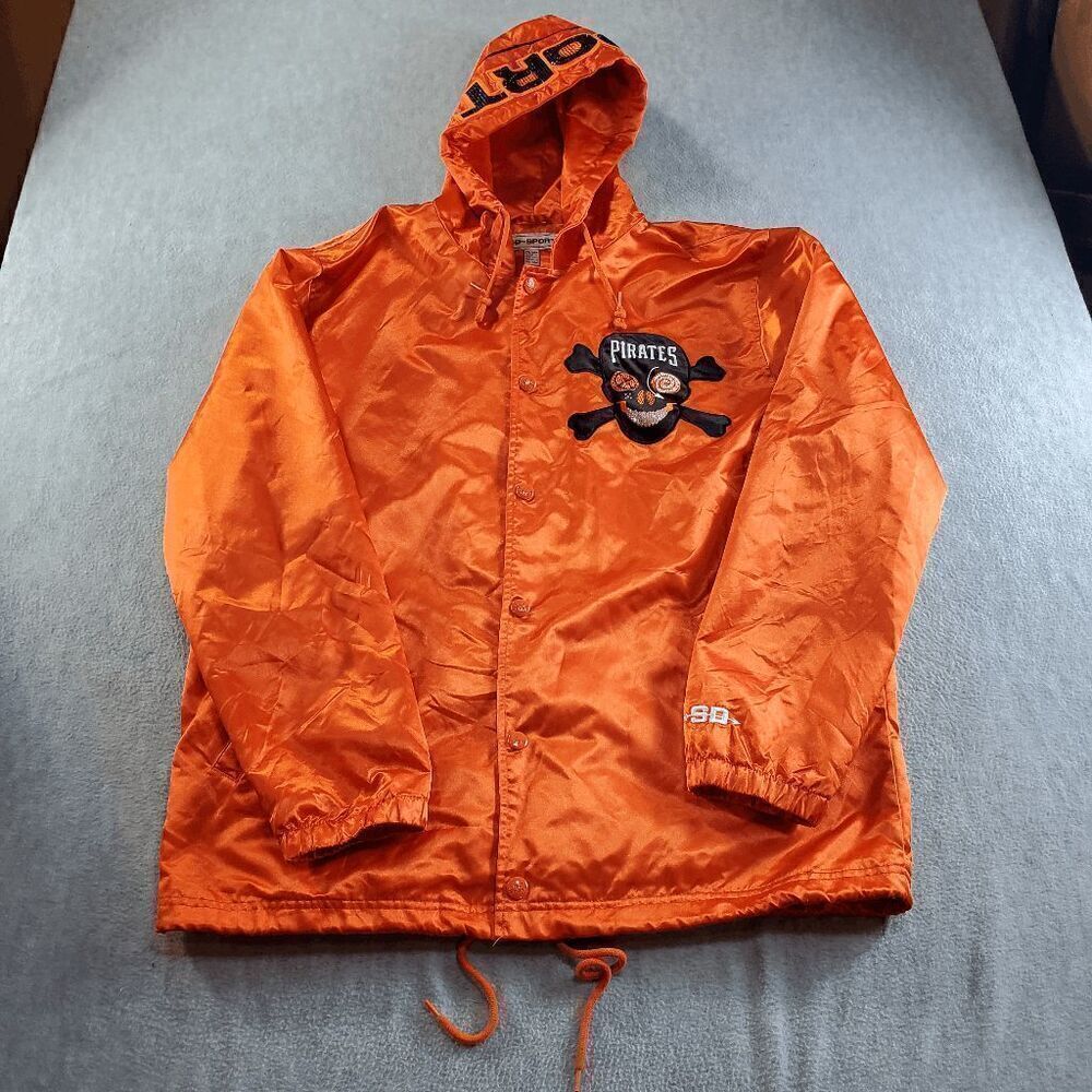 SD Sport Jacket Mens 2XL Orange Pittsburg Pirates Coaches Snap Hood Windbreaker